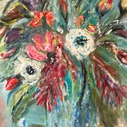 Tableau, huile sur carton "Bouquet"