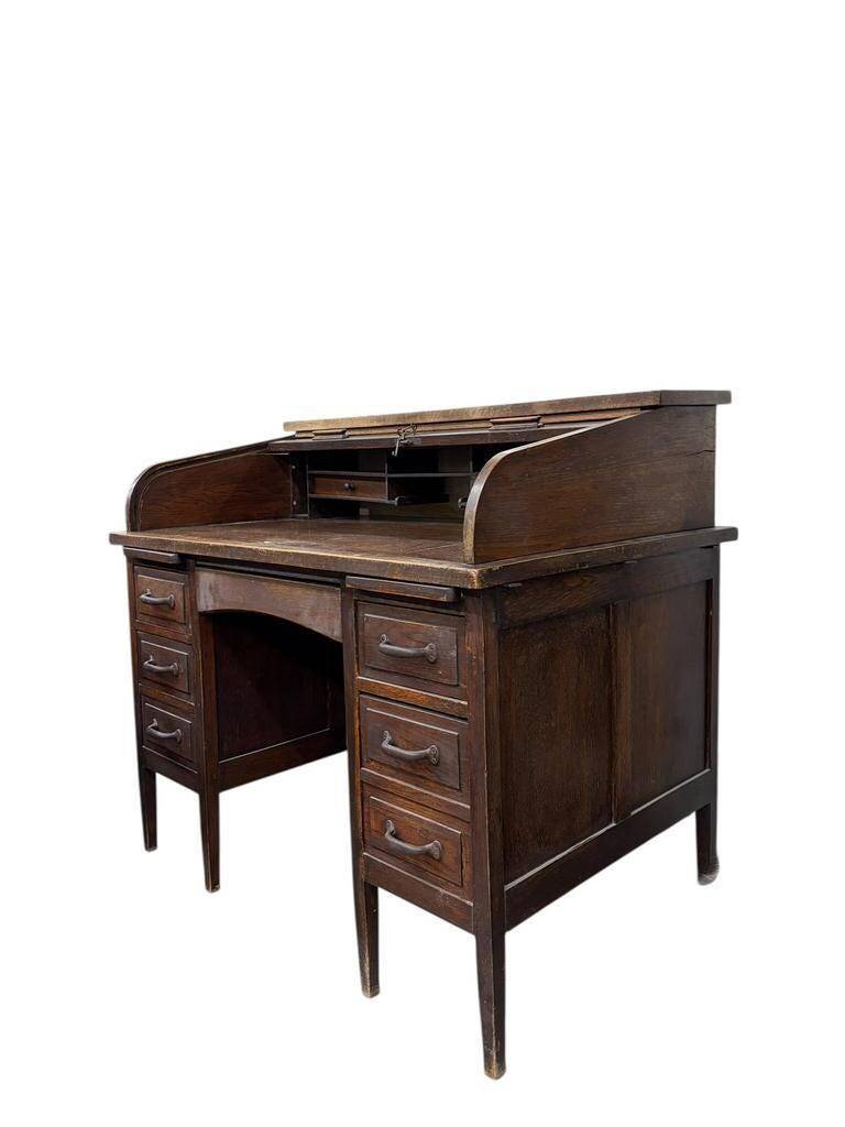 Bureau américain vintage en bois avec volet roulant