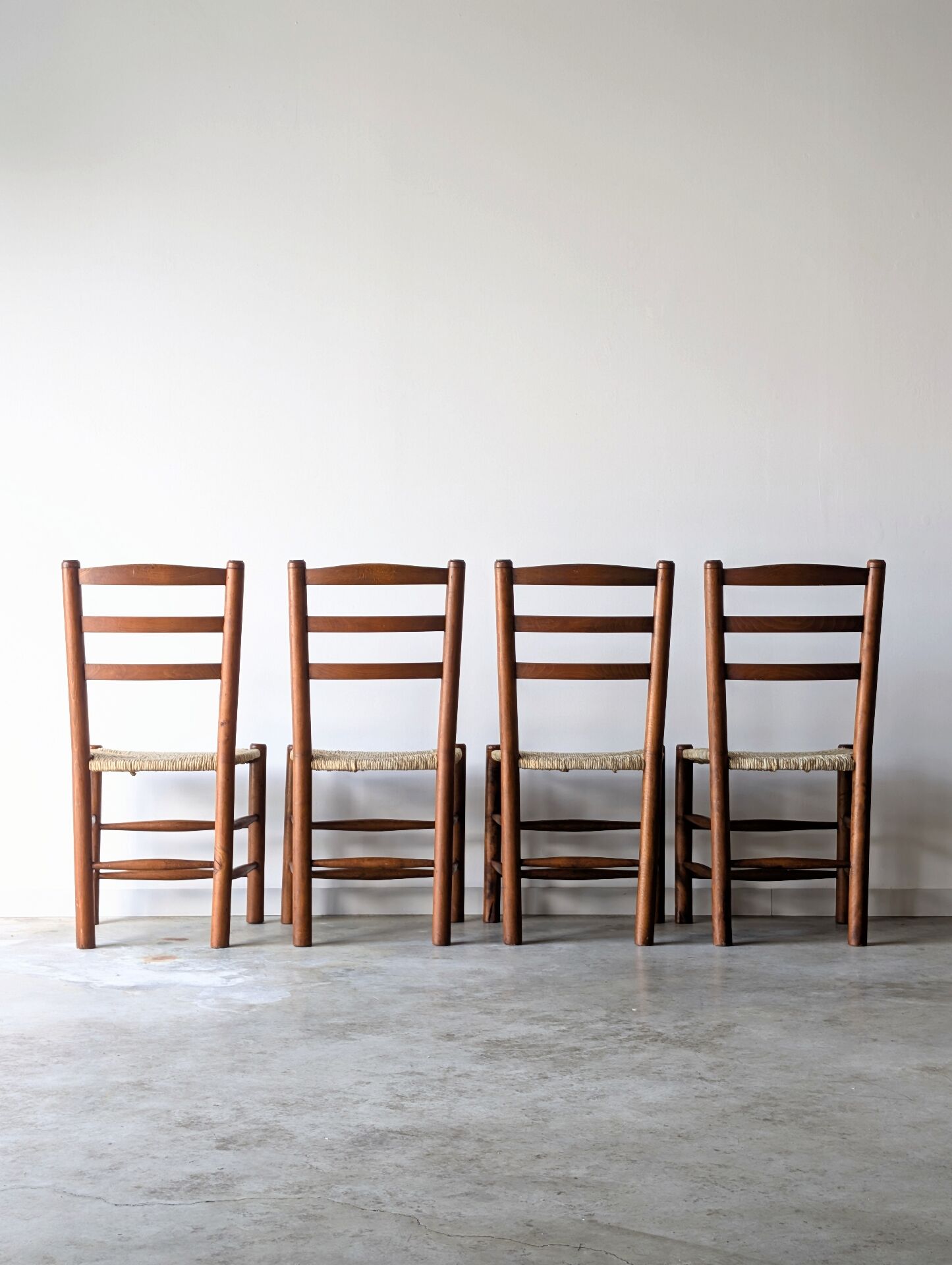 4 vintage brutalist wooden chairs by C. Perriand, 1960s 1970s