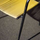 Scoubidou armchair, black metal armchair and yellow plastic wires, vintage chair