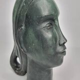 Stylized female head in terracotta, modernist style, signed, 23 cm