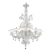 Chandelier en verre de Murano blanc vénitien "Ca’ Rezzonico" avec verre clair