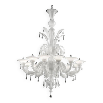 White Venetian “Ca’ Rezzonico” Murano Glass Chandelier with Clear Glass