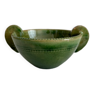 Old ear bowl in green glazed ceramic, Tamegroute type
