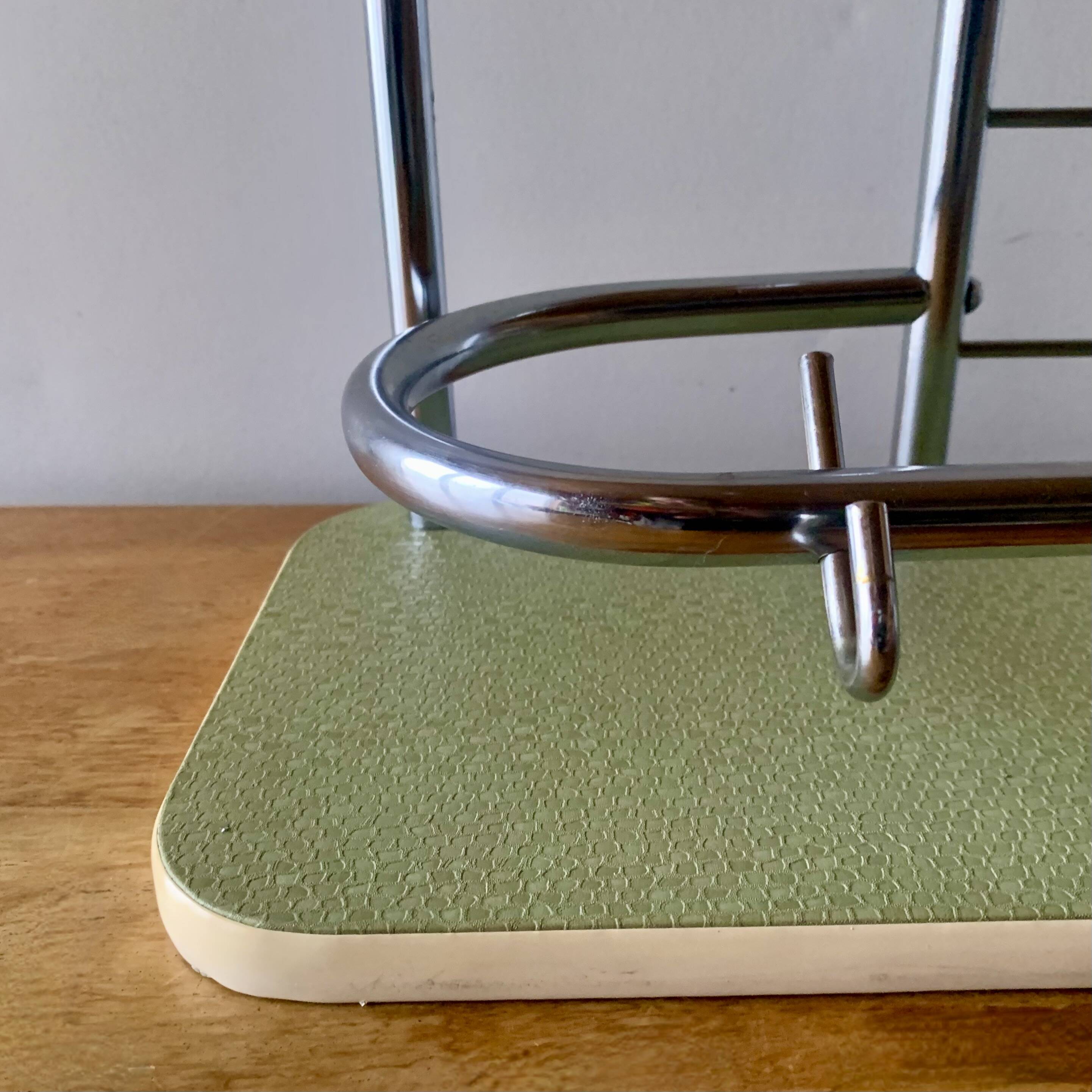Large vintage wall-mounted coat rack in green Formica and chrome metal