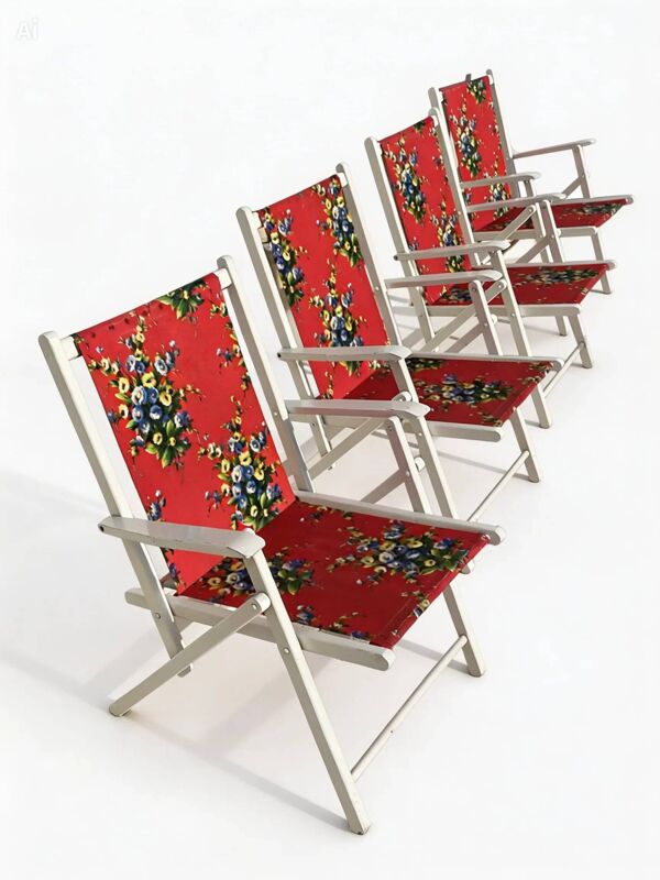 4 fauteuils jardin vintage années 70 toile fleurie d’origine