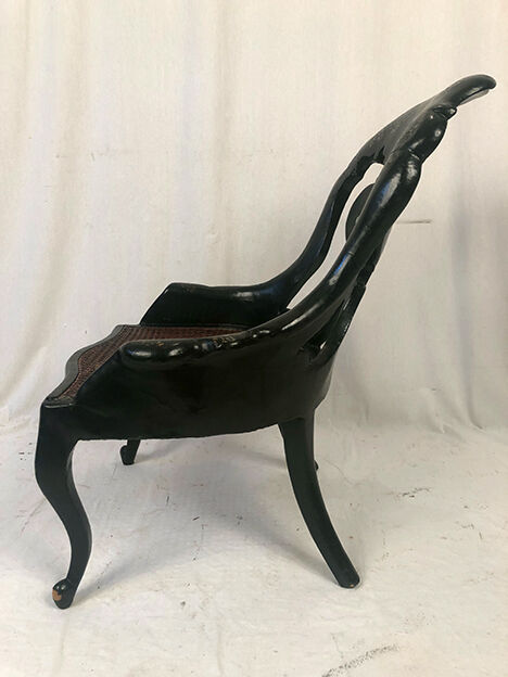Napoleon III gondola chair in wood and black lacquered papier-mâché and burgauté