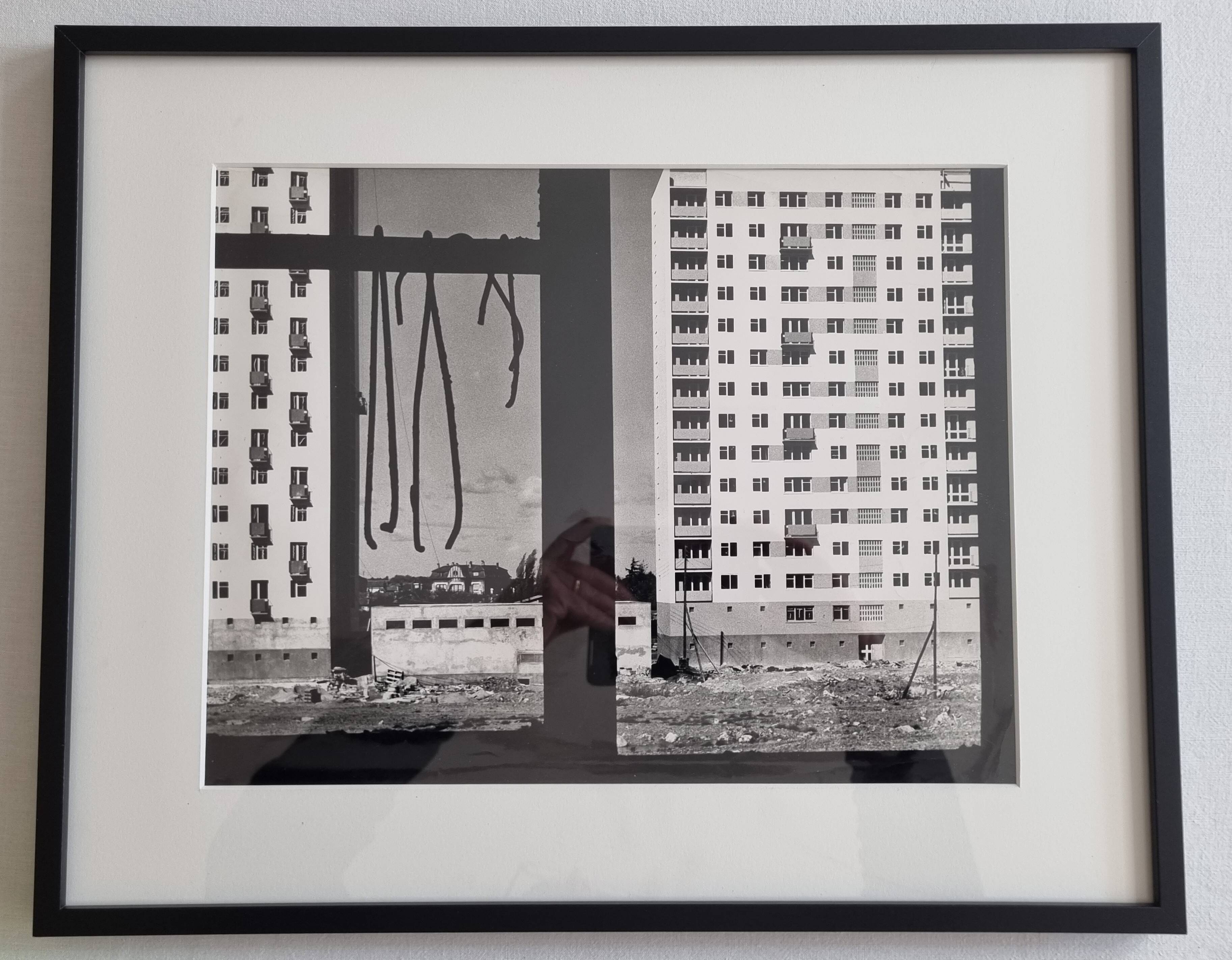 Vintage black and white photograph of Cité Moderne, framed, 42 x 52 cm.