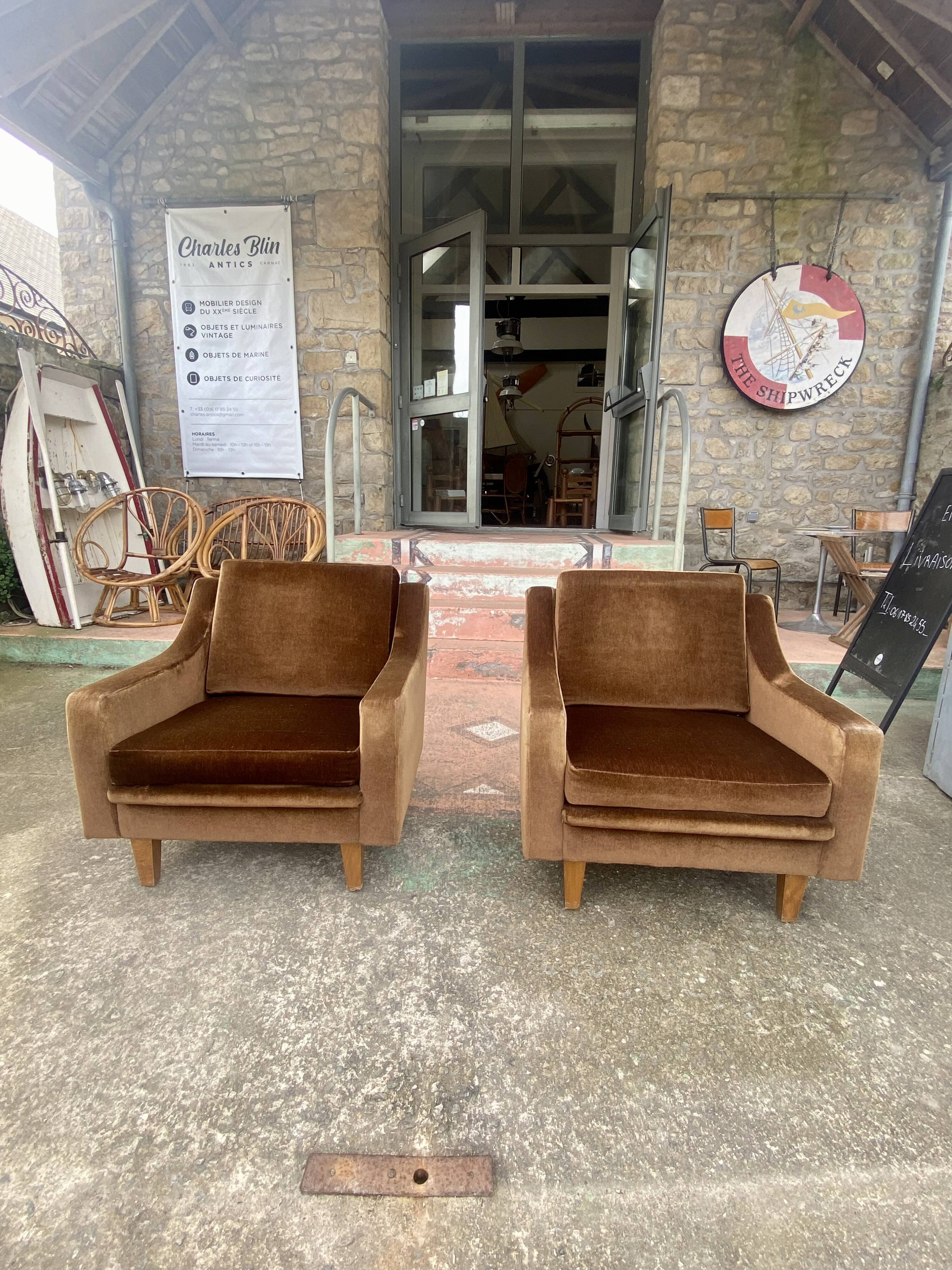 Pair of vintage brown armchairs circa 1970