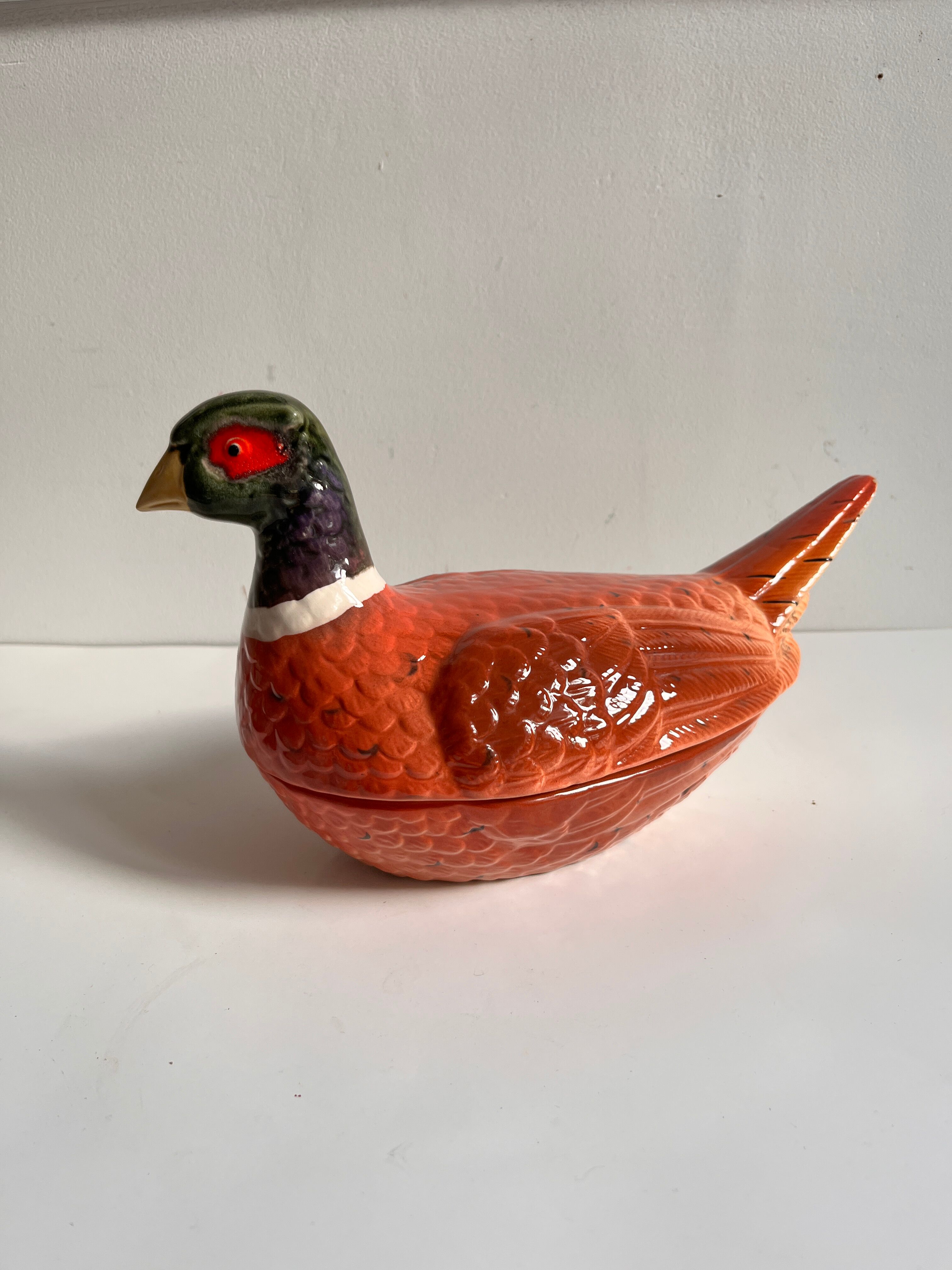 Pheasant ceramic box by Michel Caugant