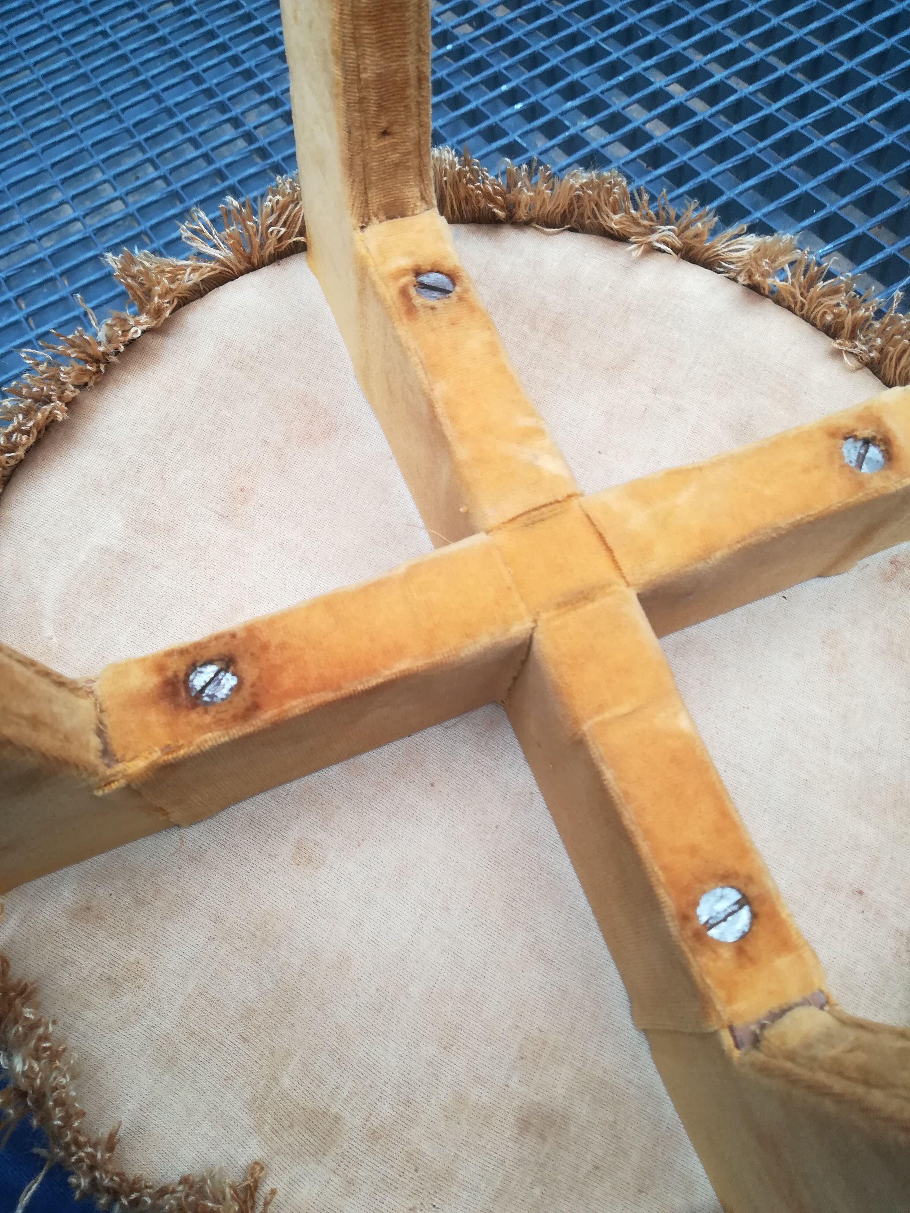 Wooden and gold velvet stool