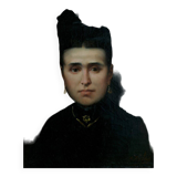 Beau portrait du 19e siècle d'une jeune femme en robe à ruban bleu.