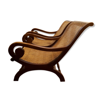 Fauteuil planteur canné bras roulé style anglais époque colonial