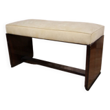 Art deco bench in beige velvet and veneer wood