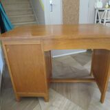 Vintage modernist desk - 5 drawers - shelf - 1950s - closure mechanism