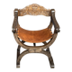 Dagobert style armchair. Solid walnut, leather.