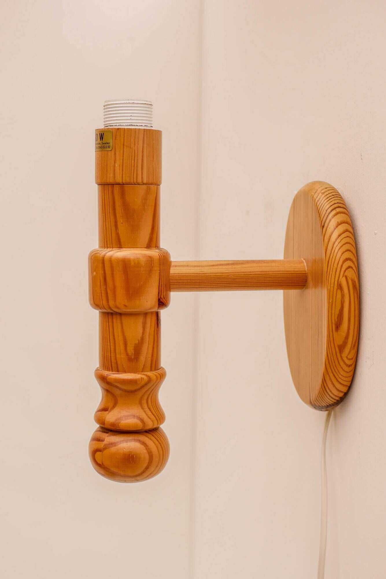 1970s Scandinavian Wall Sconce by Solbackens Svarveri in Pine