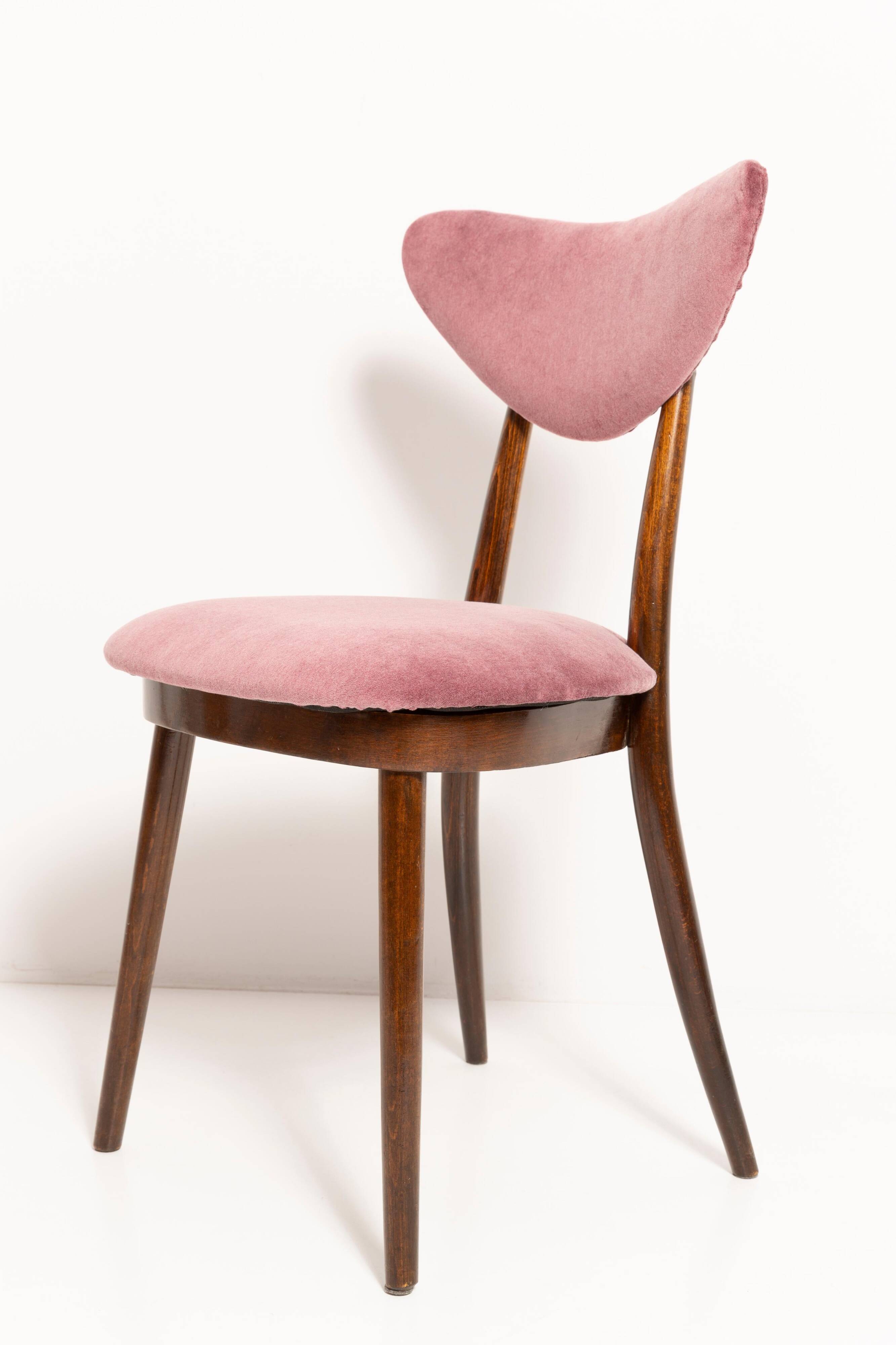 Chaise cœur en velours coton bordeaux violet milieu du siècle