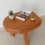 Vintage tripod brutalist side table in solid oak