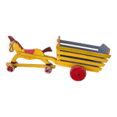 Horse-drawn cart and wooden cart, old pull toy.