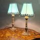 Paire de lampes chevet laiton et abat jour en satin 29x14