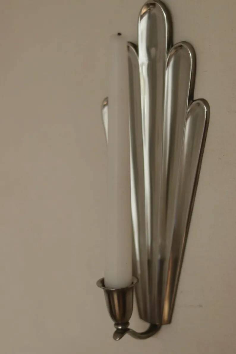 Pair of Swedish Pewter Wall Sconces, 1930s, by C.G. Hallberg, Stockholm