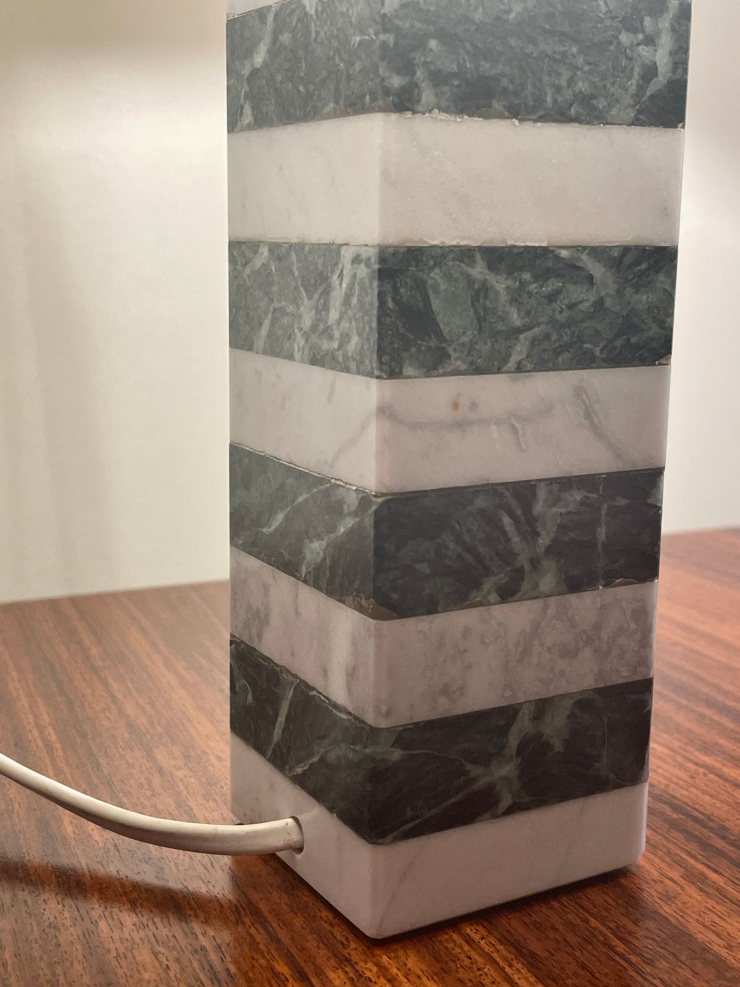 Pair of white and green marble lamps, 1970's