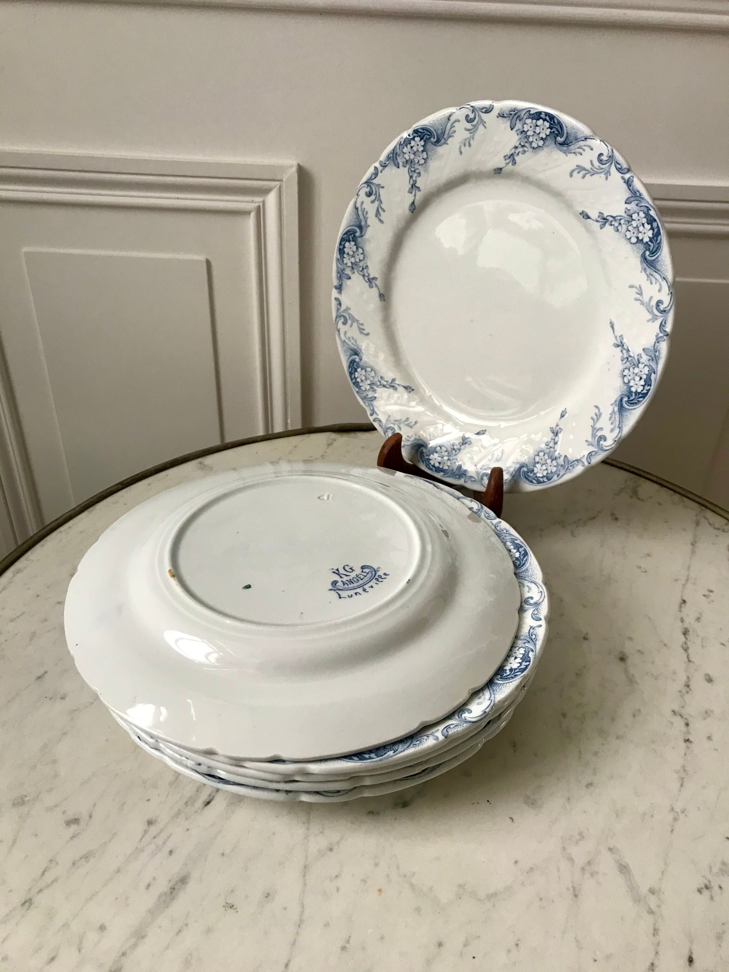 set of 6 dessert plates in K&G Lunéville Ironstone, "Angèle" model, late 19th century