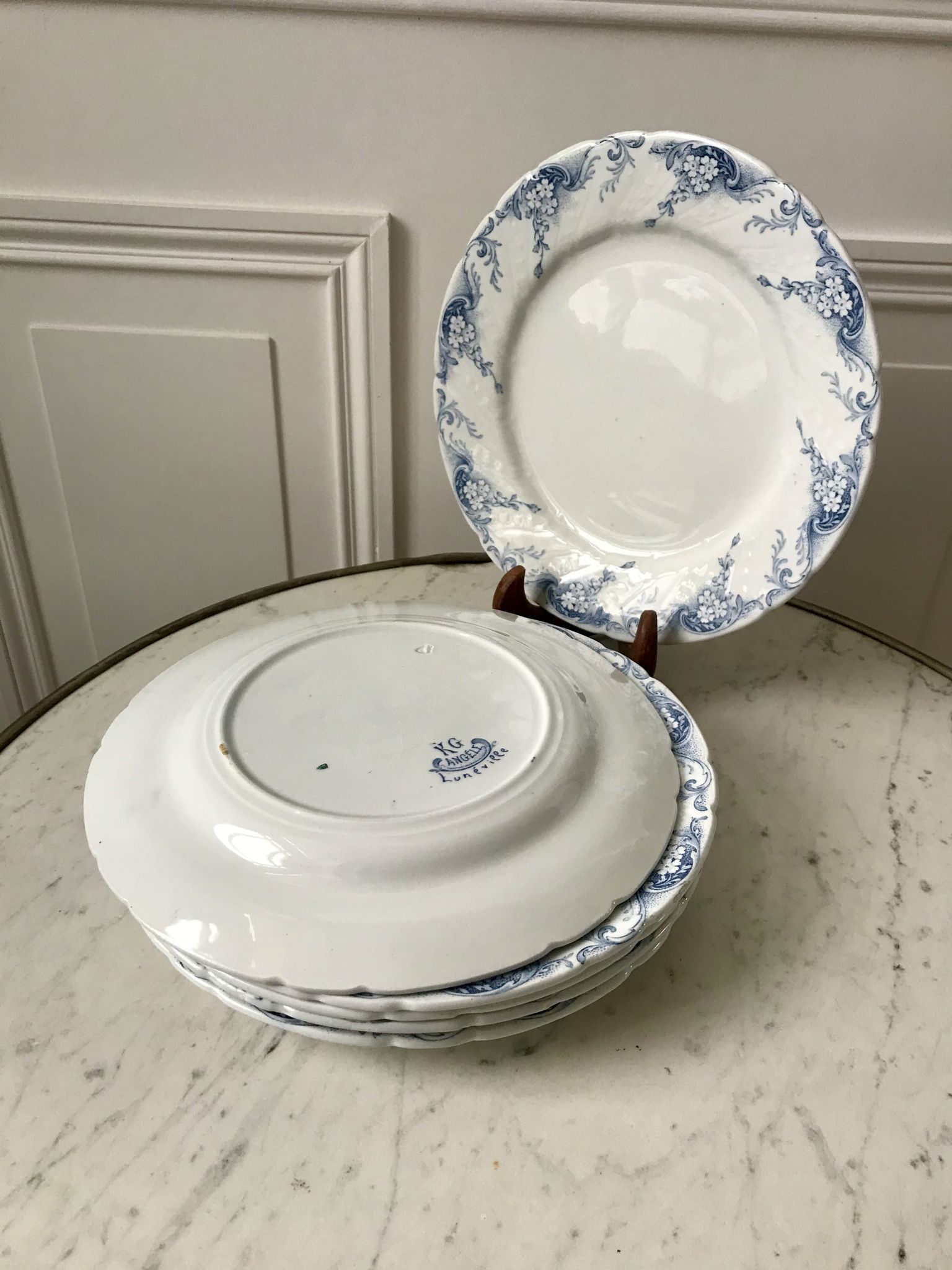 set of dessert plates in K&G Lunéville Iron Earth model "Angèle" late 19th century
