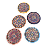 5 vintage handcrafted enameled ceramic coasters
