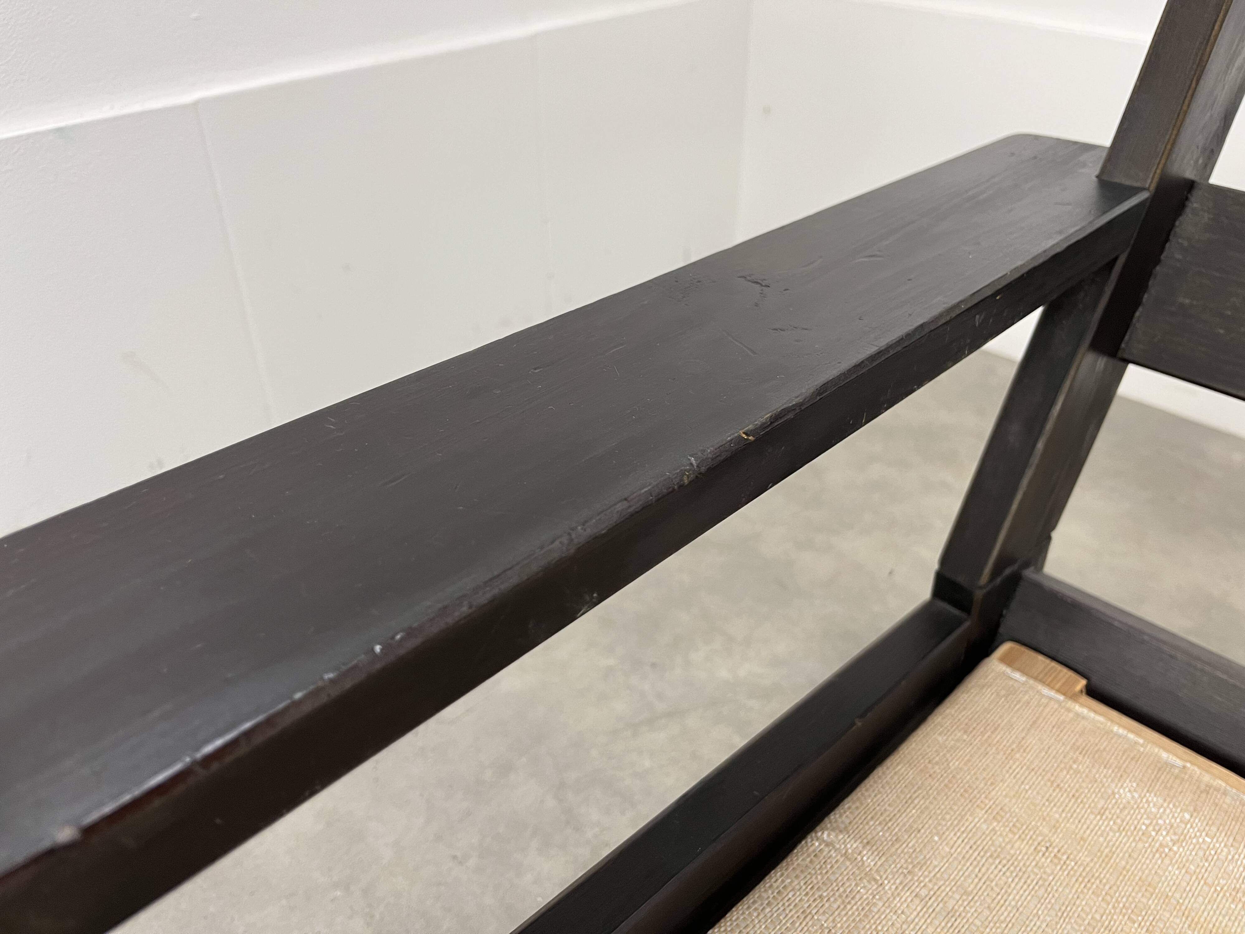 Living room sofa and brutalist armchairs in leather and wood, 70s, chalet style