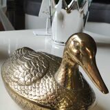 Vide poche zoomorphe en forme de canard colvert en laiton massif - modèle vintage années 70