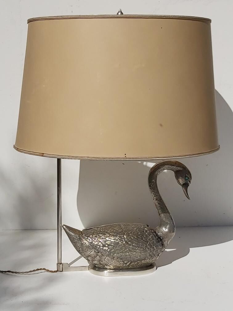 Silver bronze swan lamp 70s