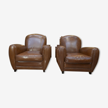 Pair of leather club armchairs