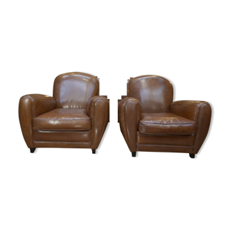 Pair of leather club armchairs