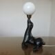 Lamp " black sea lion " white opaline ball 70s