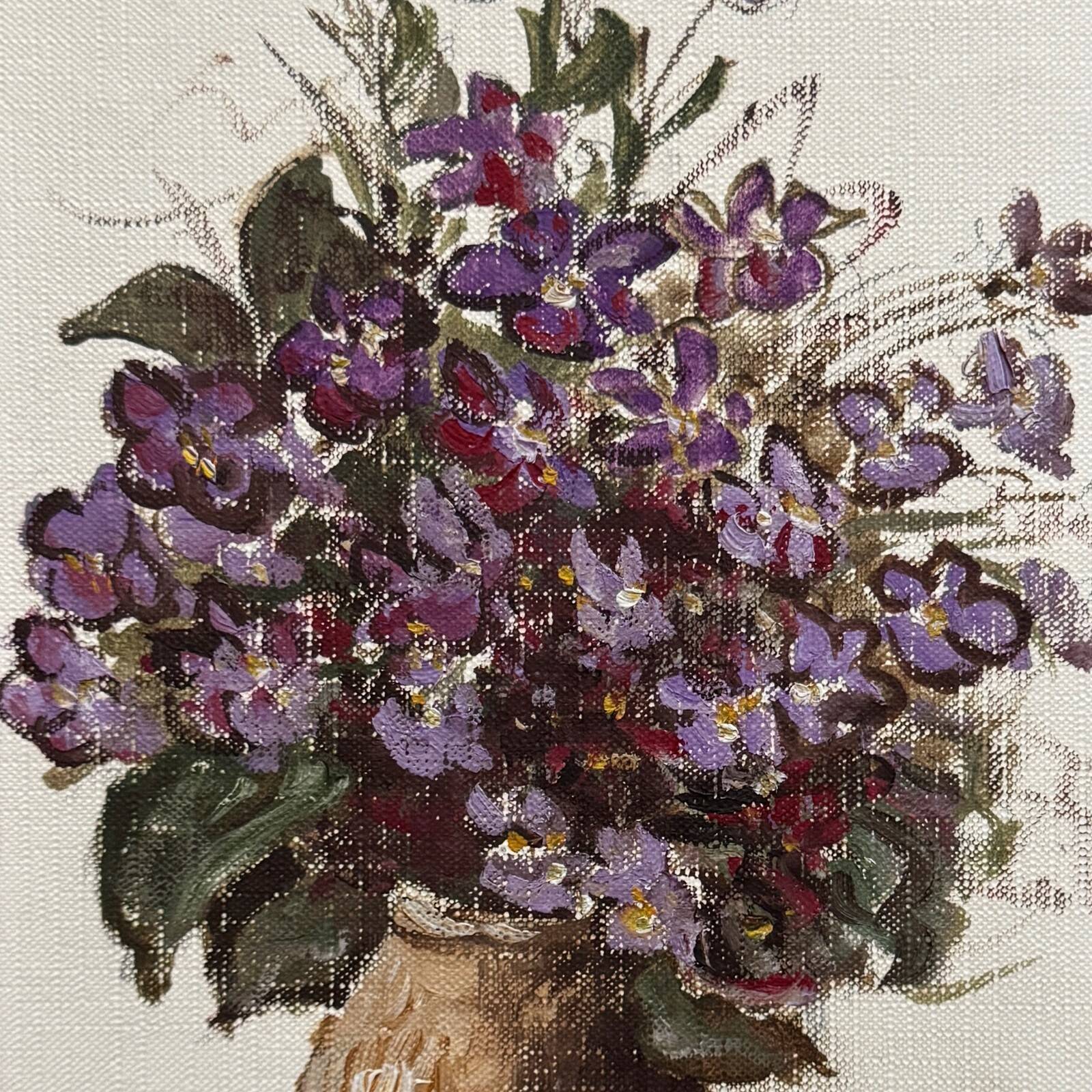 Oil on canvas still life with flowers by M. Brochard 20th century