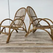 Quatre fauteuils en osier vintage, années 1970