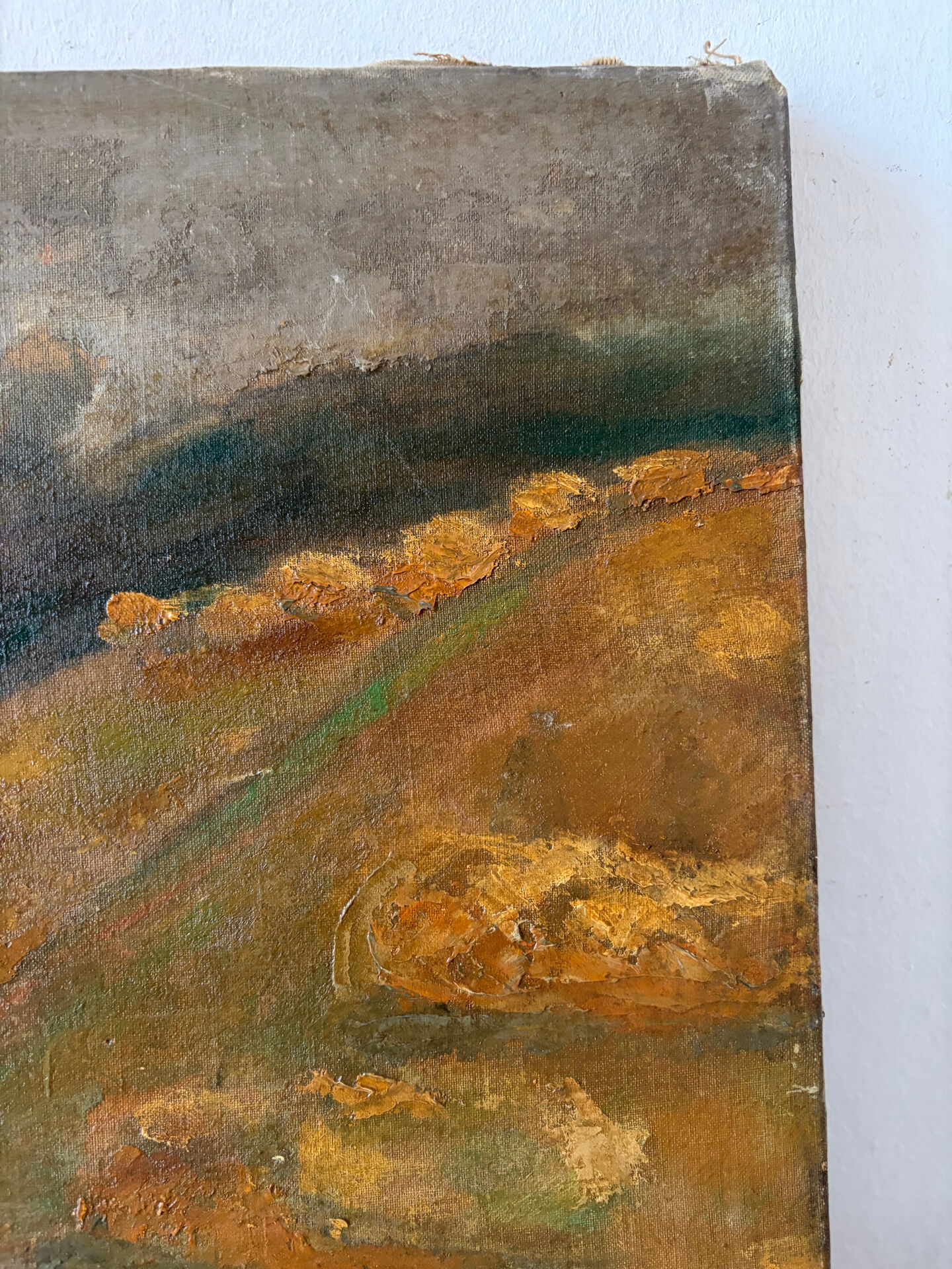 Paysage ochre et brun, huile sur toile signé