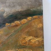Paysage ochre et brun, huile sur toile signé