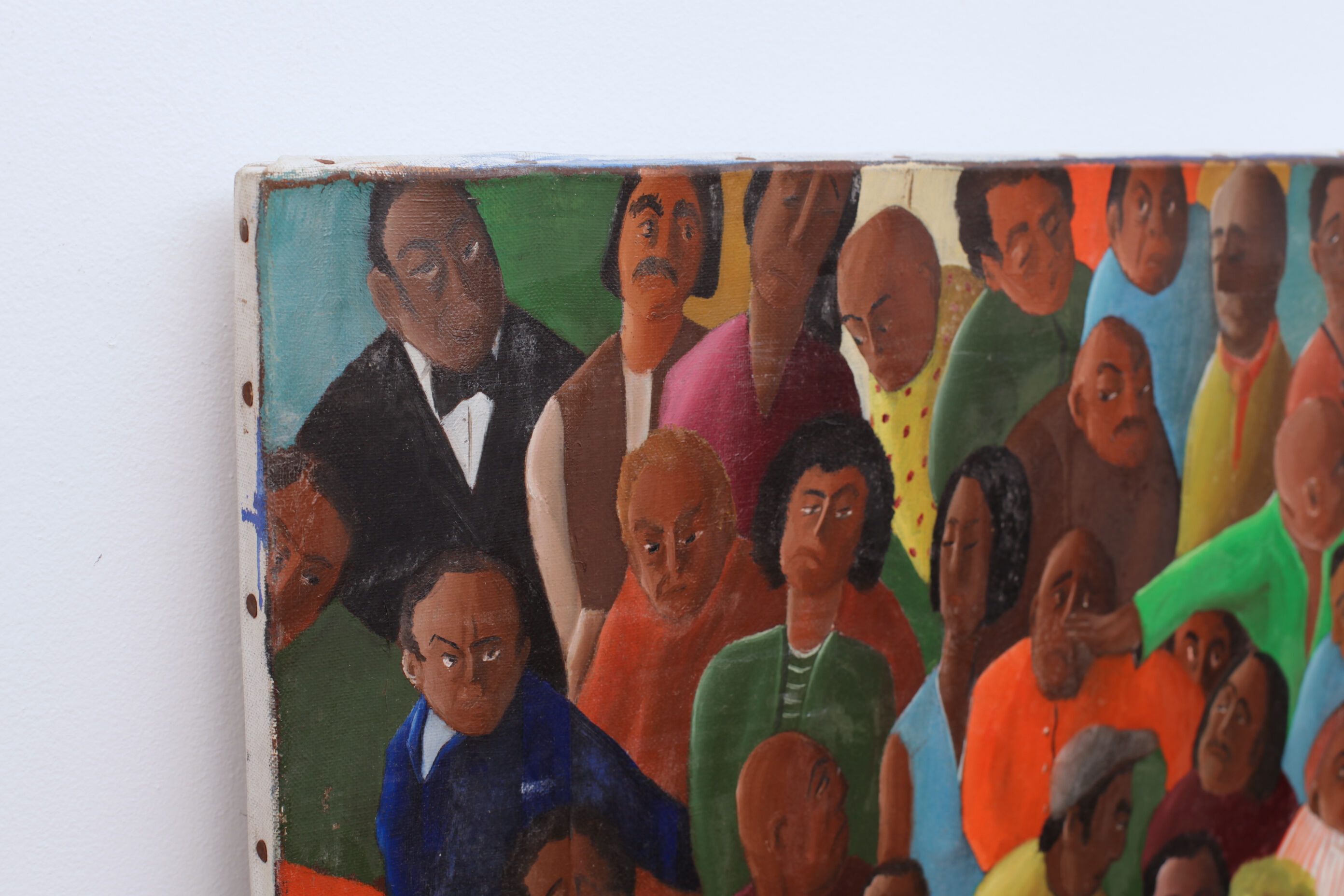 Huile sur toile, style cubain - foule personnages - 65 x 50 cm
