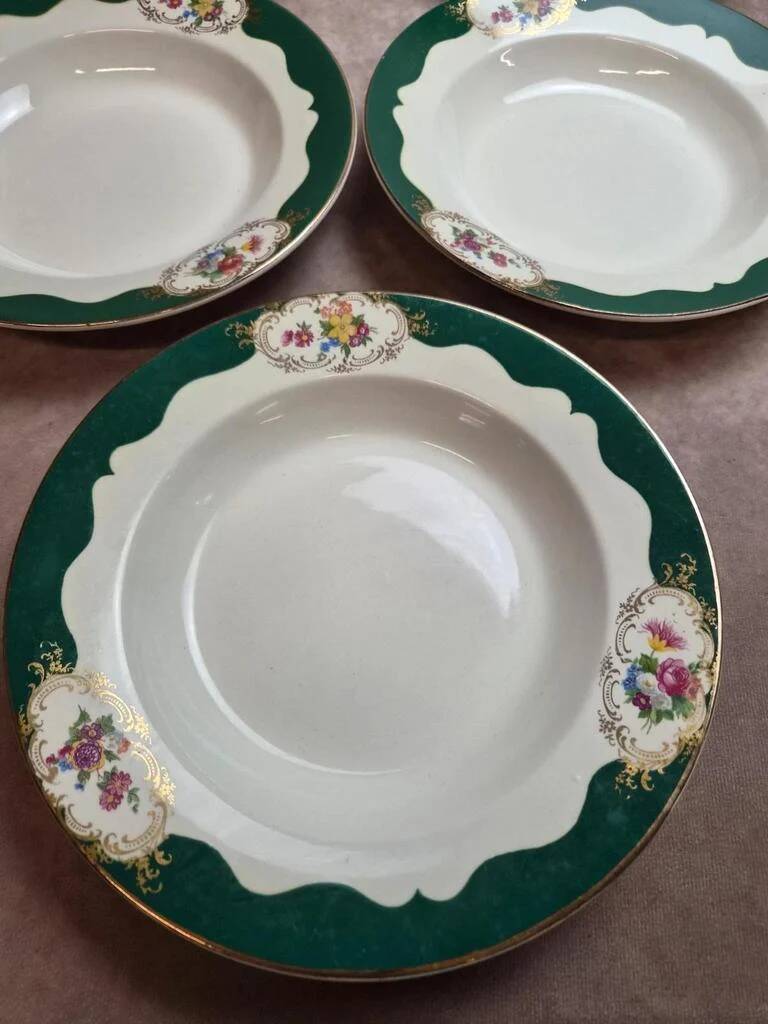 Set of 7 deep plates Digoin Sarreguemines Champagne – Opaque porcelain – Vintage ironstone