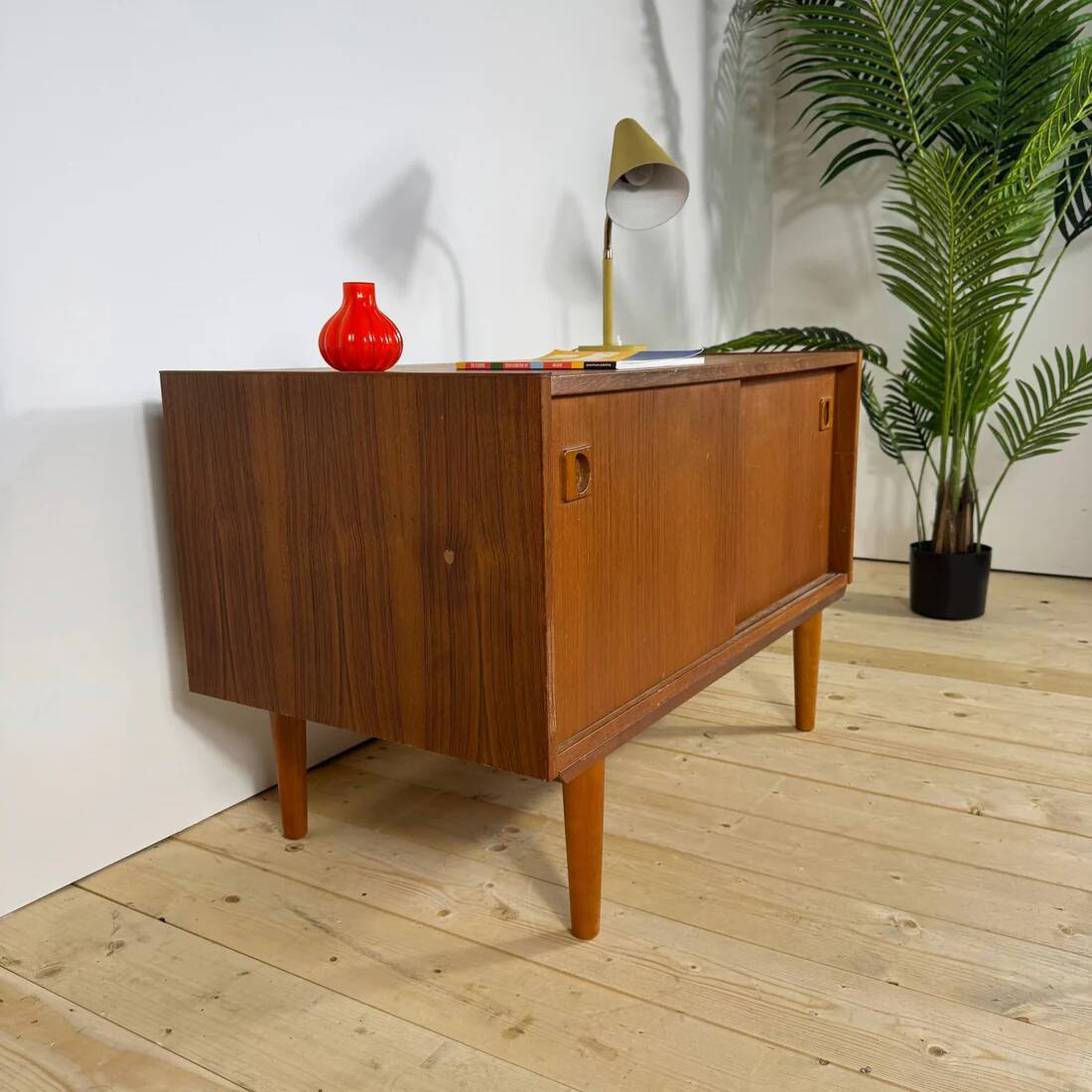 Small Danish teak sideboard with sliding doors – 1960s