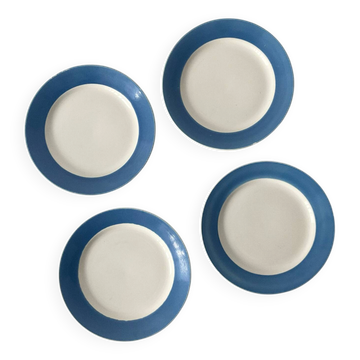 Lot de 4 assiettes plates Luneville – faïence blanche et bleu