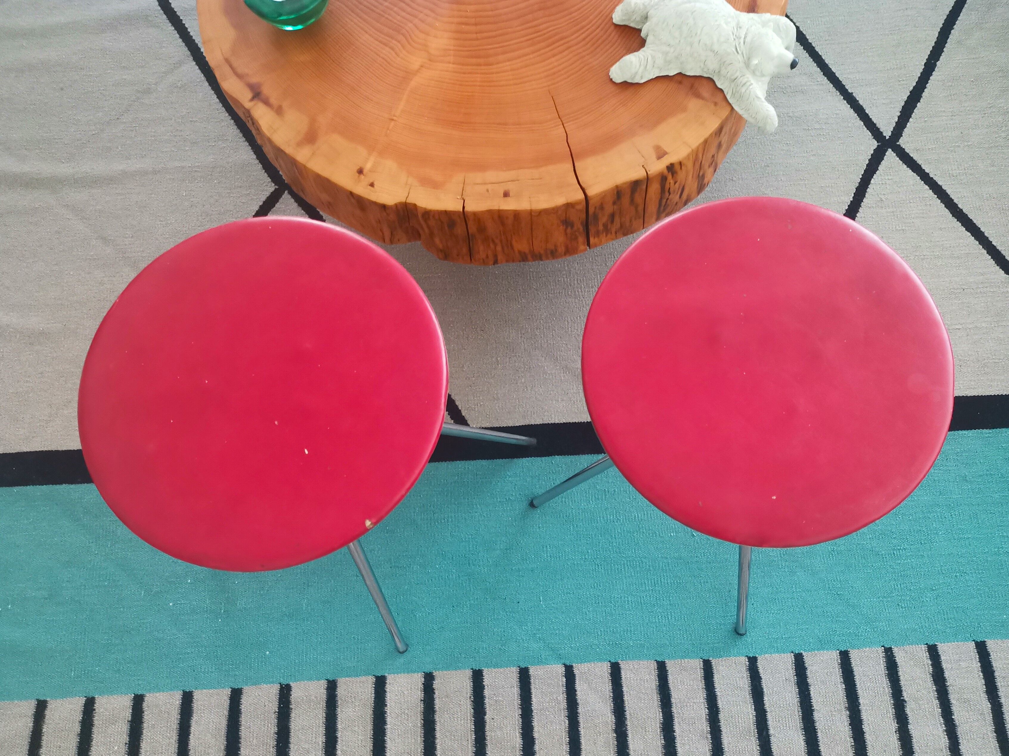 German red leather swivel filigree rotating height adjusting stools by Hailo 1960s, Set of 2