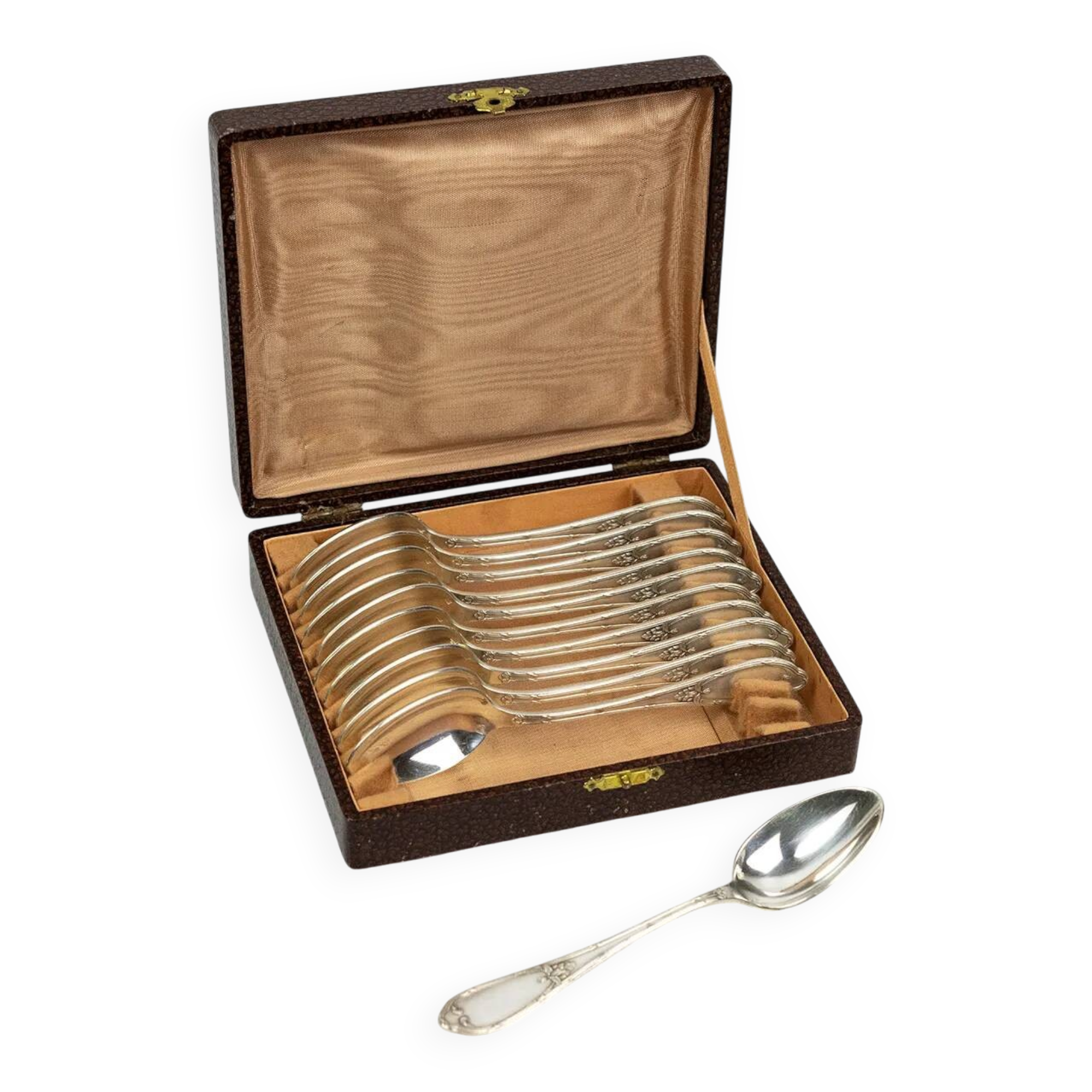 Box of 11 small spoons in Marly style CL in silver-plated metal – late 19th century