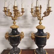Antique Lumi pair of large marble and mercury-gilt bronze candelabras