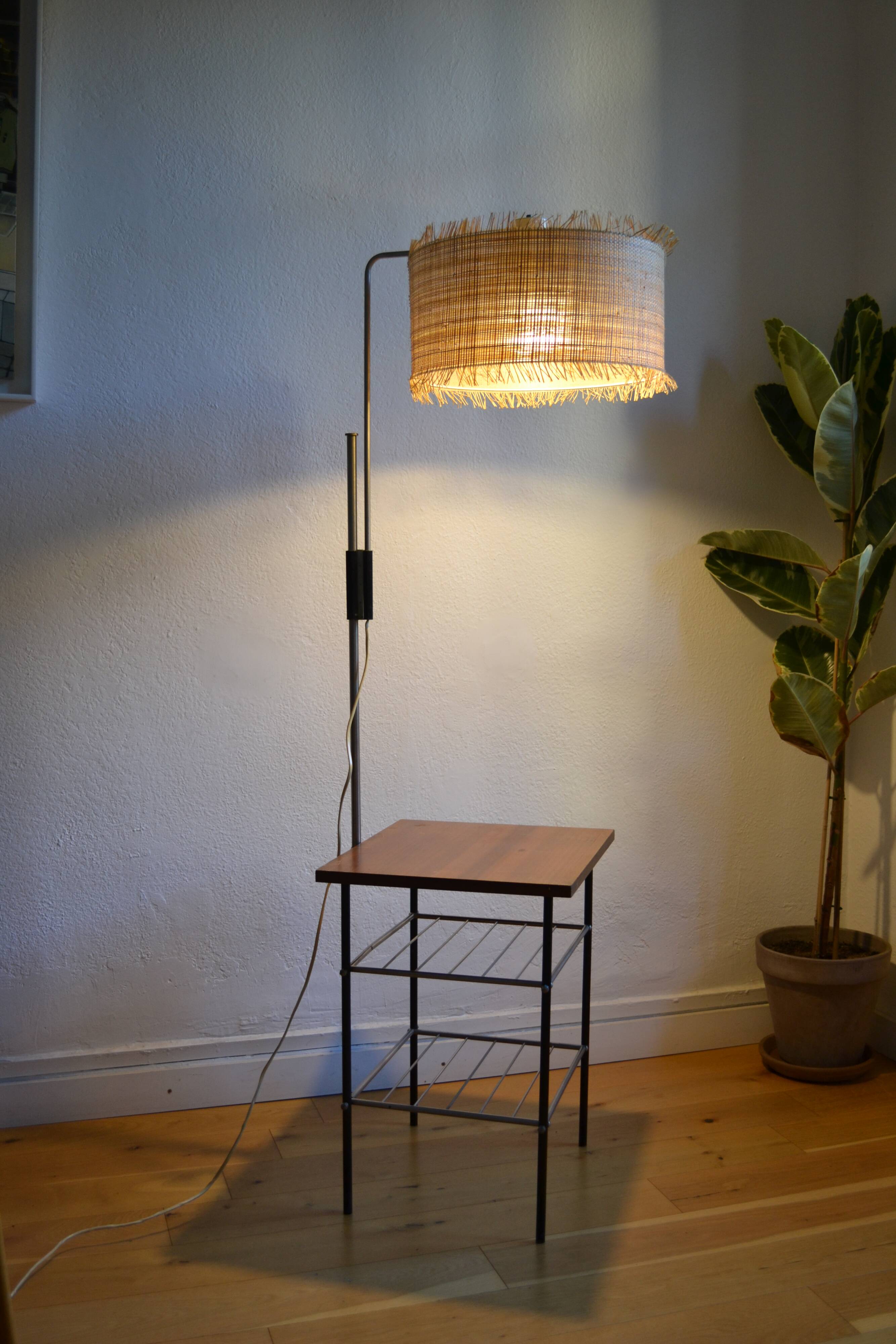Vintage modernist reading floor lamp with table Poland 1960