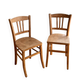 Set of 2 vintage bistro chairs in raw wood.