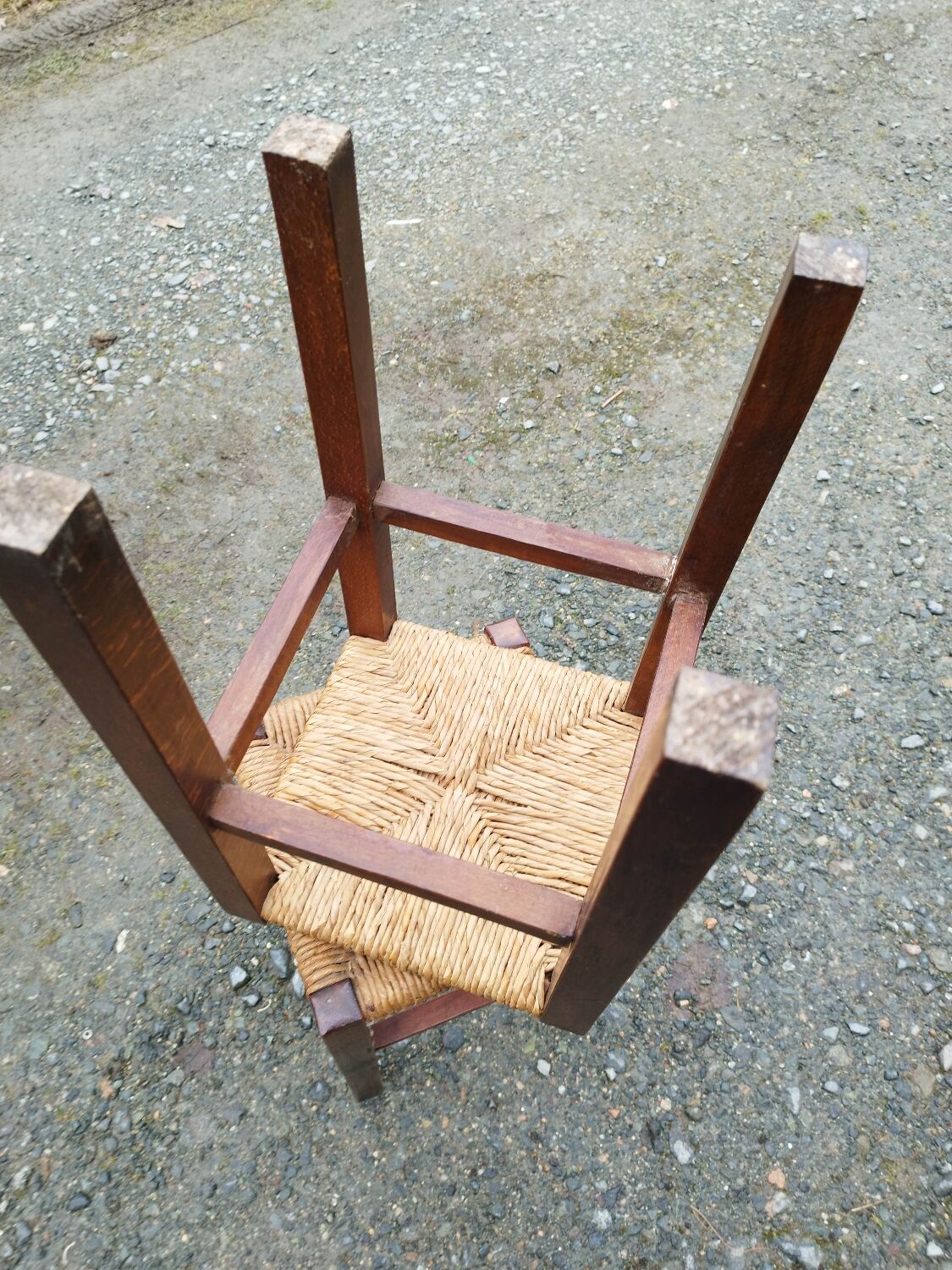 Paire de tabourets paillés rustique bois